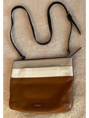 Fossil JULIA Brown Multicolor Genuine Cow Hide Leather Crossbody Bag Purse